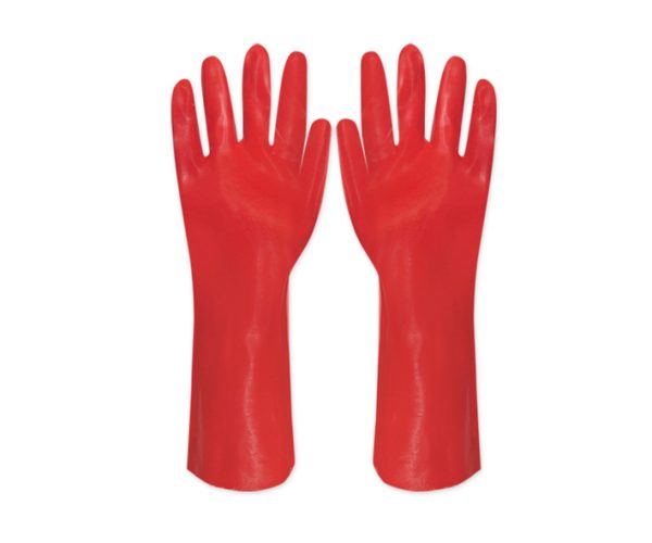AAA SAFE PVC GLOVES - Interlock Lining, Red PVC Coating, Smooth Finish. Chemical Gloves