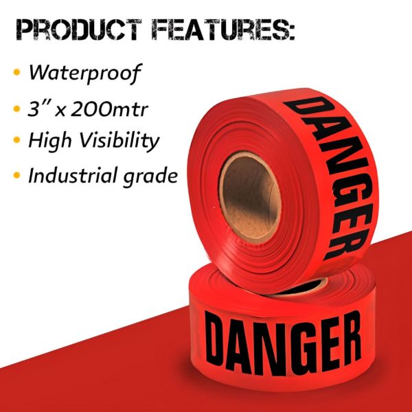 WARNING TAPE CAUTION DANGER 3 " X 200 MTRS - High visibility tape due to its striking colors one side printing - "DANGER" / "CAUTION DO NOT ENTER - Image 2