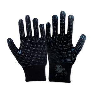 AAA SAFE DOTTED GLOVES AAA/HG-65 – 10 Gauge Black T/C Liner With 2 Side Blue PVC Dots