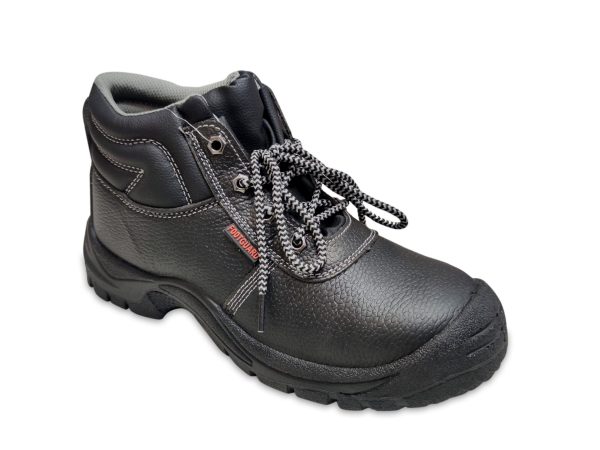 SAFE FOOTGUARD SAFETY SHOES - High Ankle Shoes - S1P, Buffalo Leather, Grey Air Mesh, Injected Dual Density PU, Steel Toecap & Midsole Rope Laced