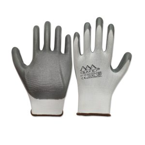 AAA SAFE PU GLOVES AAA/HG-54 – Hand Protection, 13 Gauge White Polyester Liner With Light Grey Nitrile Smooth finish