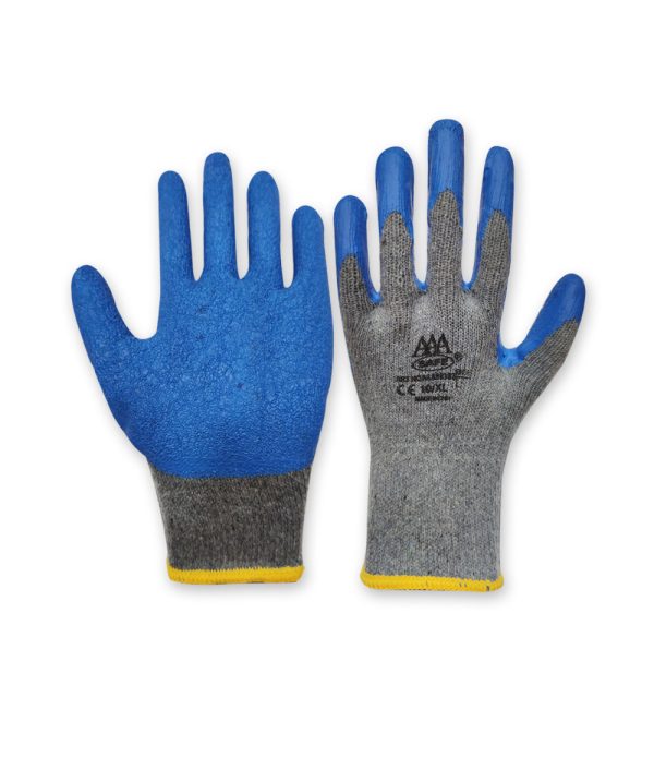 AAA SAFE LATEX GLOVES HG-62 - COATED AZ YI, Hand Protection, Grey T/C Liner & Blue Latex