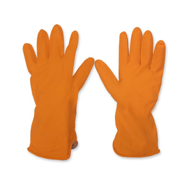 Household Gloves - Focklined gloves, Reinforced latex smooth inside and outside. Extra long cuff. Individual pair in polybag.