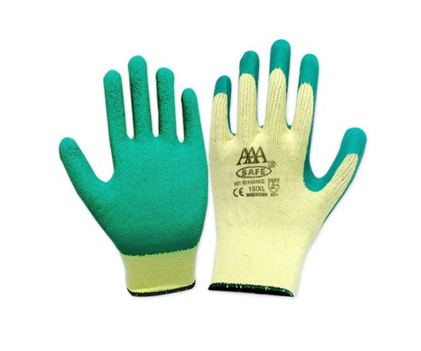 AAA SAFE LATEX GLOVES HG-52 - Hand protection, COATED AZ YI, Yellow T/C Liner + Green Latex