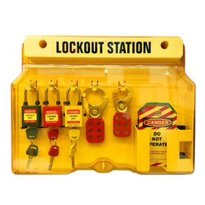 AAA SAFE LOCKOUT STATION DISPLAY – Safety lockout padlock station, Translucent lockable cover protects contents from dust.
