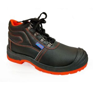 TOUGH ROCK SAFETY SHOES HIGH – High Ankle Shoes, Buffalo Grain Leather, Orange Air Mesh, Injected Dual Density PU, Steel Toecap & Midsole