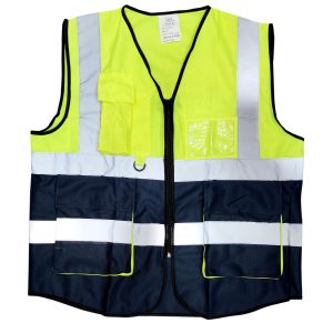 AAA SAFE SAFETY JACKET AAA/SJ-72 – 120 GSM Polyester knitted fabric, Duo Colored Safety jacket with high visibility reflective tape with zipper.