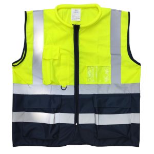 Safety Jacket SJ-73 –  20 GSM Polyester Knitted Fabric With Zip & Collar, High Visibility Reflecting Tape