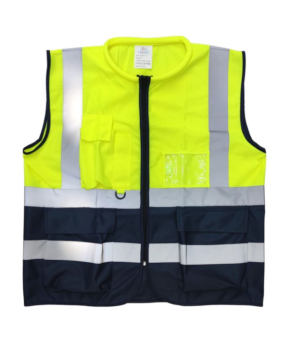 Safety Jacket SJ-73 - 20 GSM Polyester Knitted Fabric With Zip & Collar, High Visibility Reflecting Tape