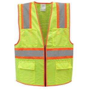 AAA SAFE SAFETY JACKET AAA/SJ-71 – 120 GSM Polyester knitted fabric front + mesh back, high viibility reflective tape with zipper, chest pockets, patch pockets with Velcro flaps