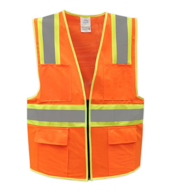 AAA SAFE SAFETY JACKET AAA/SJ-71 - 120 GSM Polyester knitted fabric front + mesh back, high viibility reflective tape with zipper, chest pockets, patch pockets with Velcro flaps