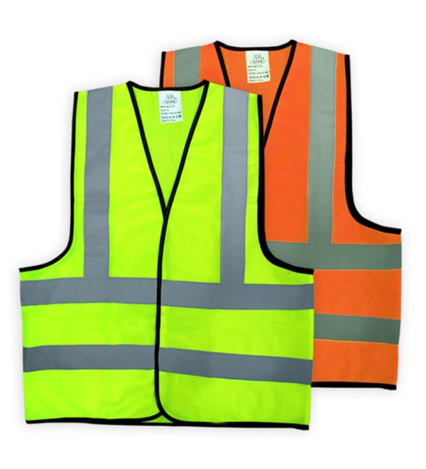 AAA Safety Jacket SJ-53 - Polyester Knitted Fabric with Black Line & High Visibility Reflecting Tape