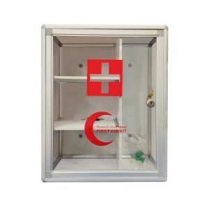 FIRST AID EMPTY GLASS BOX – Made from High Grade GI Metal, Front Toughened Glass Fitted, With Security Lock On Door For Safety