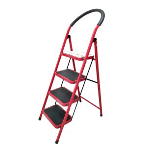 Red Aluminium Ladders – Rubber Pad Multi-Purpose Portable Ladder for Home, Kitchen, Garden, Office, Warehouse