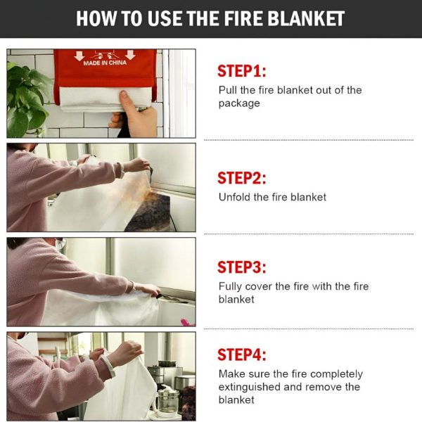 Fire Blanket Fiberglass - Fire Emergency Blanket - Suppression Blanket - Flame Retardant Blanket - Emergency Survival Safety Cover for Kitchen, Home, House, Car, Office, Warehouse