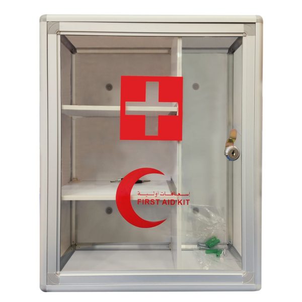 FIRST AID EMPTY GLASS BOX - Made from High Grade GI Metal, Front Toughened Glass Fitted, With Security Lock On Door For Safety
