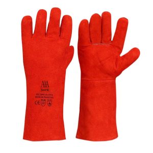 Leather Welding Gloves – Heat and Fire Resistant Welders Glove (Red)