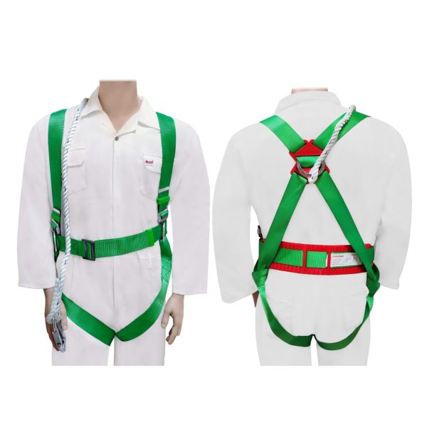 AAA SAFE Safeman- Full Body Safety Harness, Rope, Adjustable waist, Thigh wrap, Plastic Belt Back support, Scafolding Hook - SBLT-02