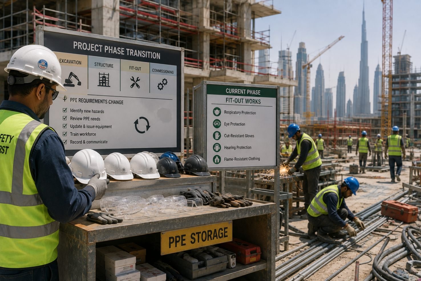 How Safety Equipment Is Handled When Shifting Between Project Phases in Dubai