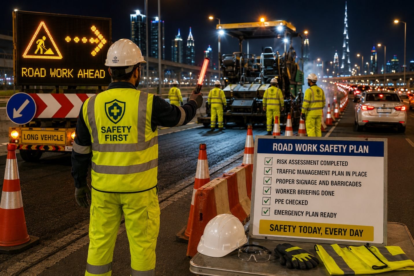 Road Work Safety Plan and PPE Checklist for UAE Infrastructure Projects